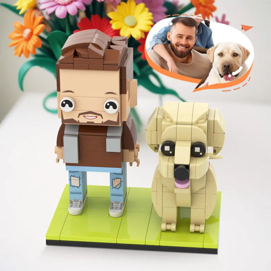 Pets Lovers Gifts Customizable Labrador Fully Body People With Dog Universal Interlocking Plastic Toy Custom Brick Figures Beautiful Scenery Brick Me Figures